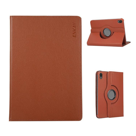 Pour iPad mini 2024 / mini 6 Étui pour tablette intelligent en cuir litchi ENKAY rotatif à 360 degrés (marron)
