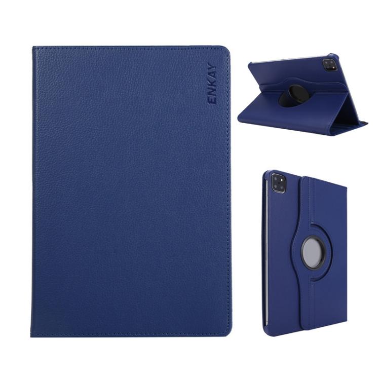 Pour iPad Pro 13 2025 / 2024 ENKAY Étui intelligent en cuir litchi rotatif à 360 degrés (bleu foncé)