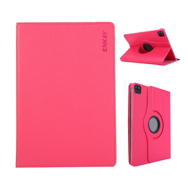 For iPad Pro 13 2025 / 2024 ENKAY 360 Degree Rotation Litchi Leather Smart Tablet Case(Rose Red)
