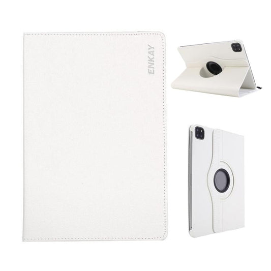 Pour iPad Pro 13 2025 / 2024 ENKAY Étui intelligent en cuir litchi rotatif à 360 degrés (blanc)