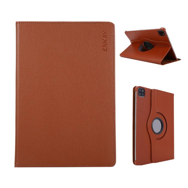For iPad Pro 13 2025 / 2024 ENKAY 360 Degree Rotation Litchi Leather Smart Tablet Case(Brown)
