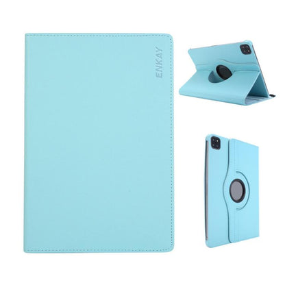 Pour iPad Pro 11 2025 / 2024 ENKAY Étui de protection rotatif à 360 degrés en cuir de litchi pour tablette (bleu clair)