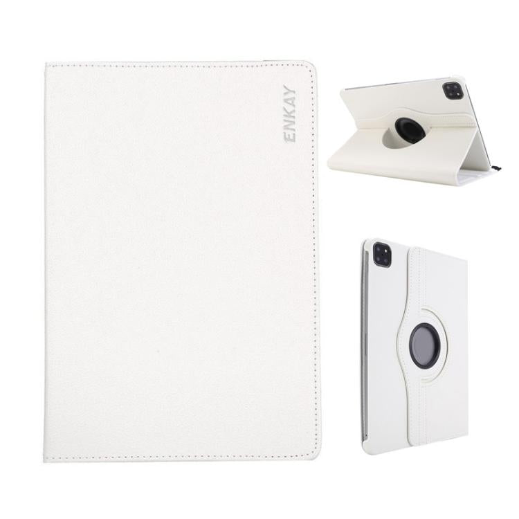 For iPad Pro 11 2025 / 2024 ENKAY 360 Degree Rotation Litchi Leather Smart Tablet Case(White)