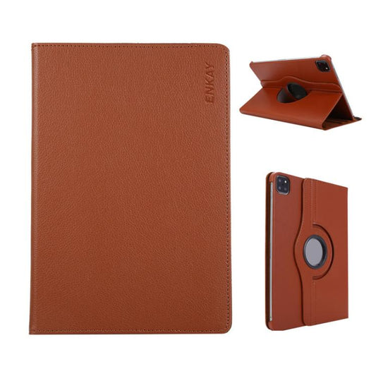 Pour iPad Pro 11 2025 / 2024 ENKAY Étui intelligent en cuir litchi à rotation à 360 degrés (marron)