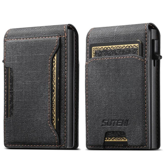 Suteni Denim Pattern Button Automatically Pops Out the Card Box(Black)