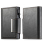 Suteni oil wax-patterned left and right buckle buttons automatically pop out the card box(Black)