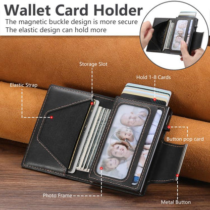 Suteni oil wax-patterned left and right buckle buttons automatically pop out the card box(Black)