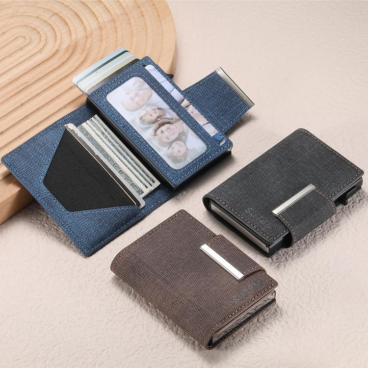Suteni Denim Buckle Button Automatically Pops Out the Card Box(Black)