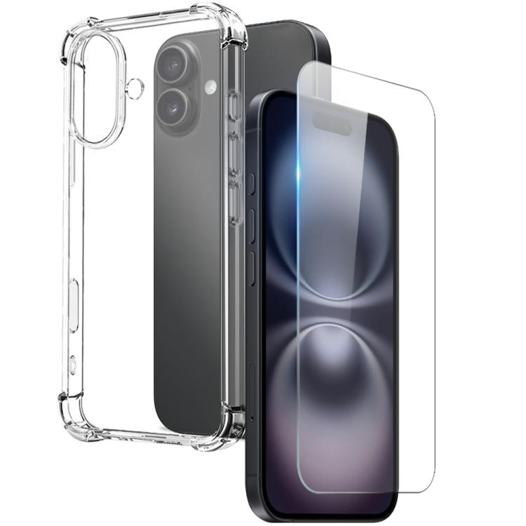 For iPhone 16 NORTHJO 2 in 1 TPU Airbag Shockproof Phone Case with Screen Film(Clear)