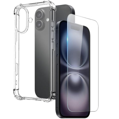 For iPhone 16 Plus NORTHJO 2 in 1 TPU Airbag Shockproof Phone Case with Screen Film(Clear)