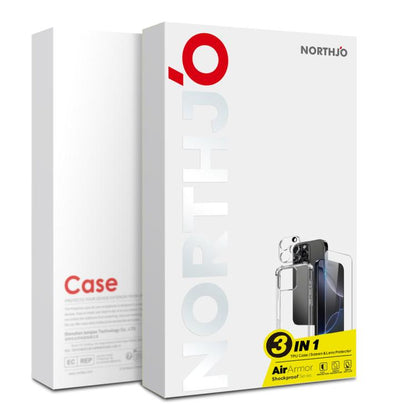 For iPhone 15 Pro NORTHJO 3 in 1 TPU Airbag Shockproof Phone Case with Screen Protector Lens Film(Clear)