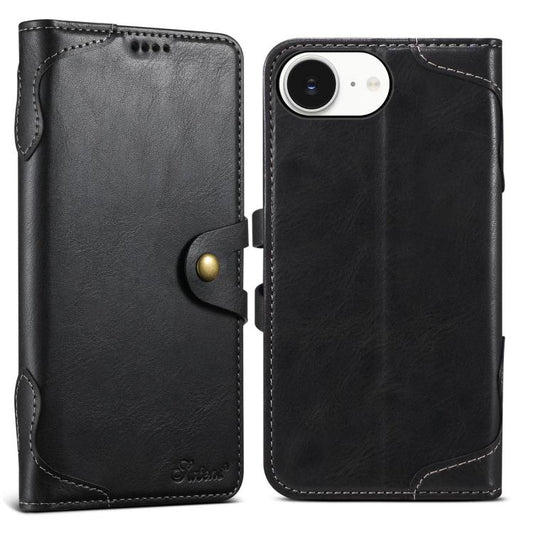 For iPhone 17e / 16e Suteni Q-03 Oil Wax Magnetic Clasp Leather Phone Case(Black)