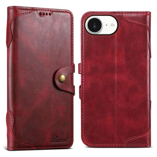 For iPhone 17e / 16e Suteni Q-03 Oil Wax Magnetic Clasp Leather Phone Case(Red)