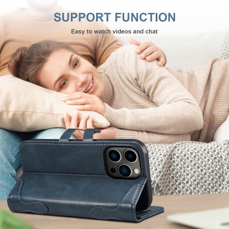 For iPhone 17e / 16e Suteni Q-03 Oil Wax Magnetic Clasp Leather Phone Case(Blue)