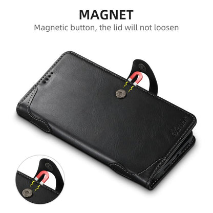 For iPhone 16 Pro Max Suteni Q-03 Oil Wax Magnetic Clasp Leather Phone Case(Black)
