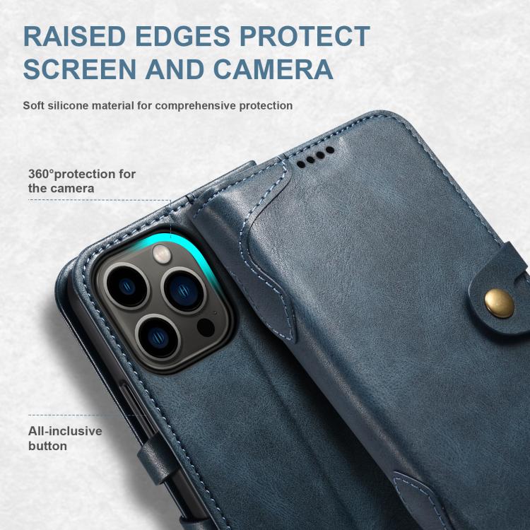 Pour iPhone 16 Pro Max Étui Suteni Q-03 en cuir avec fermoir magnétique (bleu)