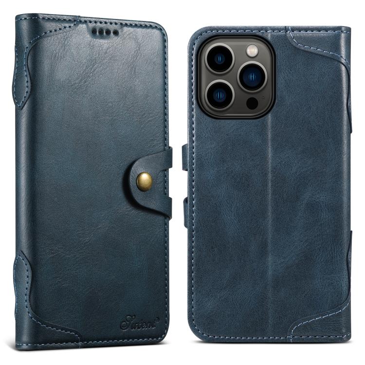 For iPhone 16 Pro Suteni Q-03 Oil Wax Magnetic Clasp Leather Phone Case(Blue)