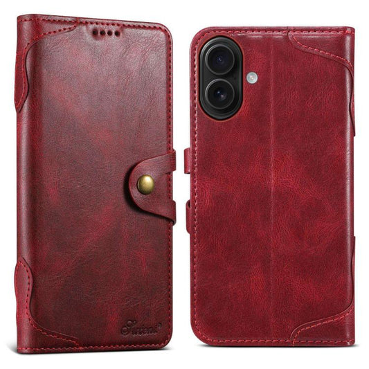 For iPhone 16 Plus Suteni Q-03 Oil Wax Magnetic Clasp Leather Phone Case(Red)