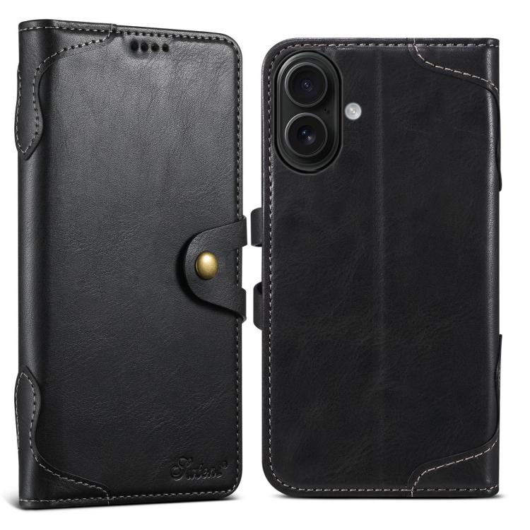 For iPhone 16 Suteni Q-03 Oil Wax Magnetic Clasp Leather Phone Case(Black)