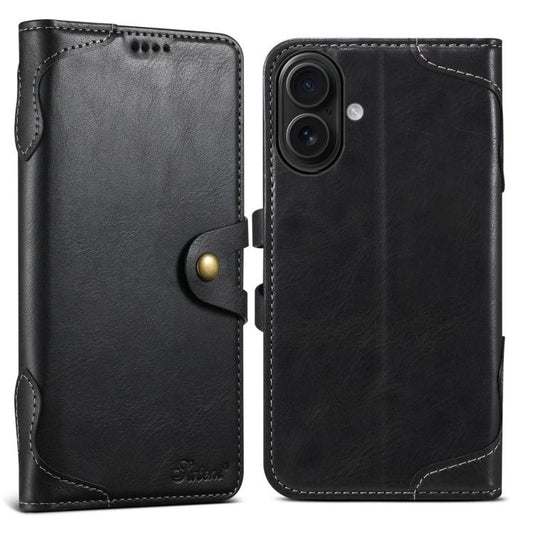 For iPhone 16 Suteni Q-03 Oil Wax Magnetic Clasp Leather Phone Case(Black)