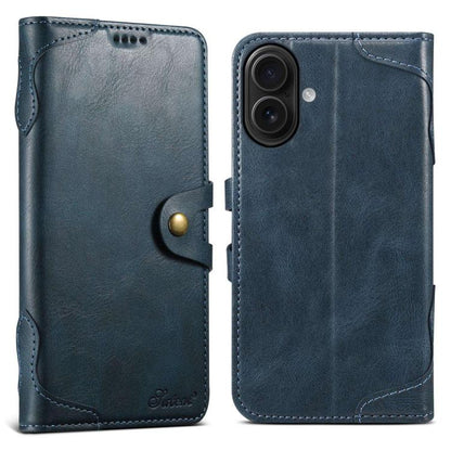 Pour iPhone 16 Suteni Q-03 Huile Cire Fermoir Magnétique Étui de Téléphone en Cuir (Bleu)