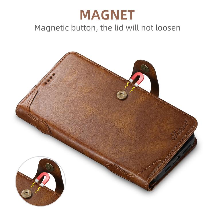 For iPhone 15 Pro Suteni Q-03 Oil Wax Magnetic Clasp Leather Phone Case(Brown)