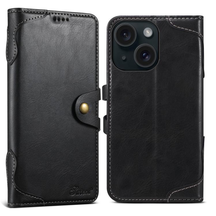 For iPhone 15 Suteni Q-03 Oil Wax Magnetic Clasp Leather Phone Case(Black)