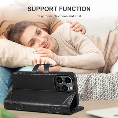 For iPhone 15 Suteni Q-03 Oil Wax Magnetic Clasp Leather Phone Case(Black)
