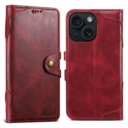 For iPhone 15 Suteni Q-03 Oil Wax Magnetic Clasp Leather Phone Case(Red)