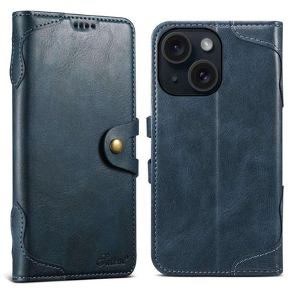 For iPhone 15 Suteni Q-03 Oil Wax Magnetic Clasp Leather Phone Case(Blue)