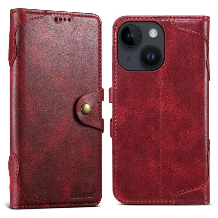 For iPhone 14 Suteni Q-03 Oil Wax Magnetic Clasp Leather Phone Case(Red)