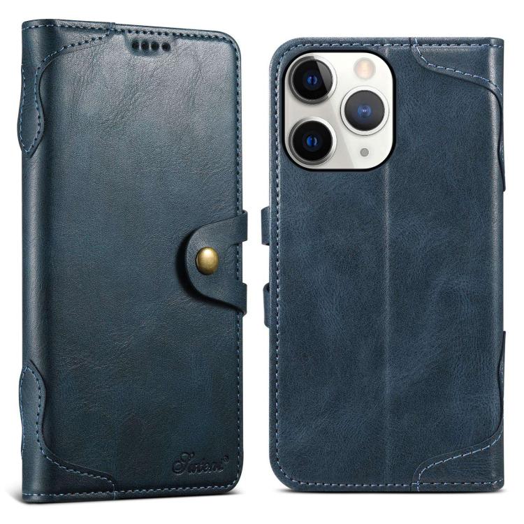 Pour iPhone 14 Étui de téléphone en cuir avec fermoir magnétique Suteni Q-03 Oil Wax (Bleu)