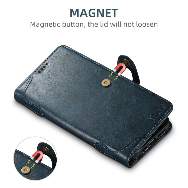 For iPhone 14 Pro Suteni Q-03 Oil Wax Magnetic Clasp Leather Phone Case(Blue)