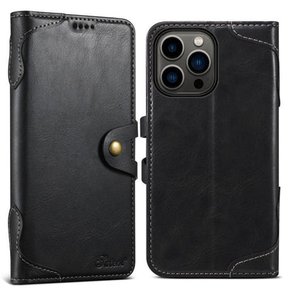 For iPhone 14 Pro Max Suteni Q-03 Oil Wax Magnetic Clasp Leather Phone Case(Black)