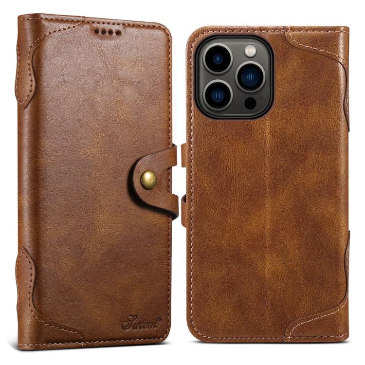 For iPhone 13 Pro Max Suteni Q-03 Oil Wax Magnetic Clasp Leather Phone Case(Brown)