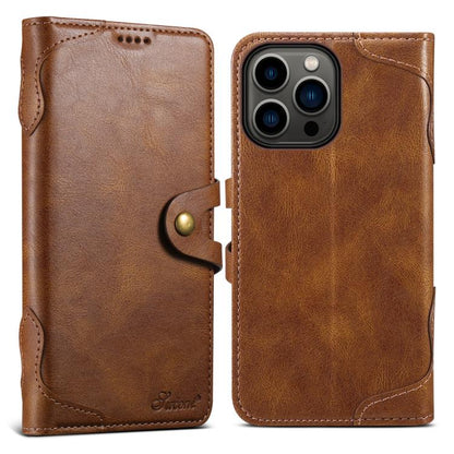For iPhone 13 Pro Max Suteni Q-03 Oil Wax Magnetic Clasp Leather Phone Case(Brown)