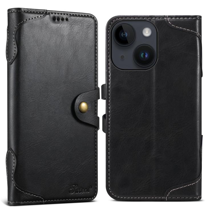 For iPhone 13 Suteni Q-03 Oil Wax Magnetic Clasp Leather Phone Case(Black)
