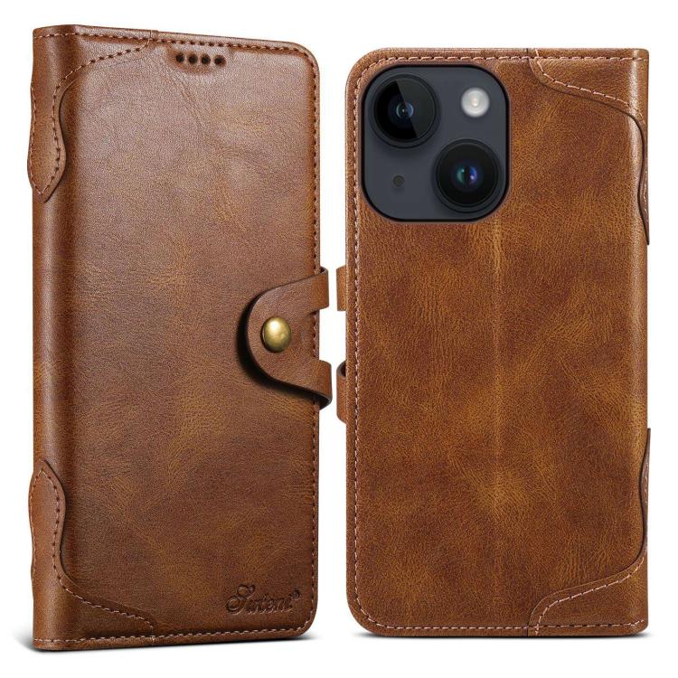 Pour iPhone 13 mini Étui de téléphone en cuir avec fermoir magnétique Suteni Q-03 effet huilé (marron)