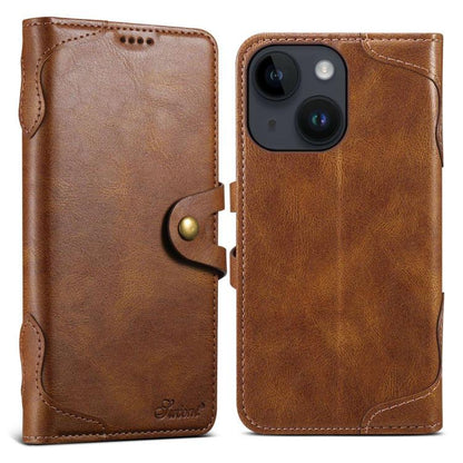 Pour iPhone 13 mini Étui de téléphone en cuir avec fermoir magnétique Suteni Q-03 effet huilé (marron)