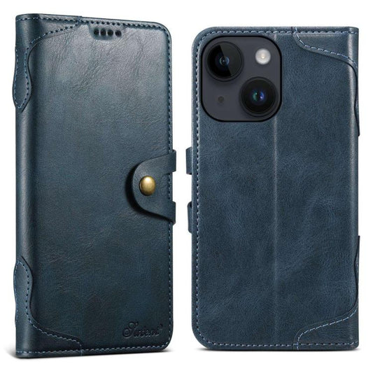 Pour iPhone 13 mini Étui en cuir avec fermoir magnétique Suteni Q-03 effet cire huilée (bleu)