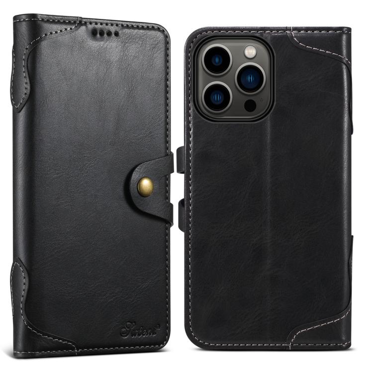 For iPhone 12 Pro Max Suteni Q-03 Oil Wax Magnetic Clasp Leather Phone Case(Black)