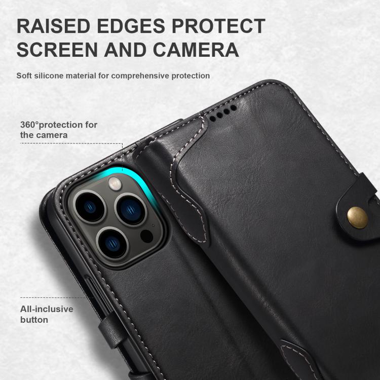 For iPhone 12 Pro Max Suteni Q-03 Oil Wax Magnetic Clasp Leather Phone Case(Black)