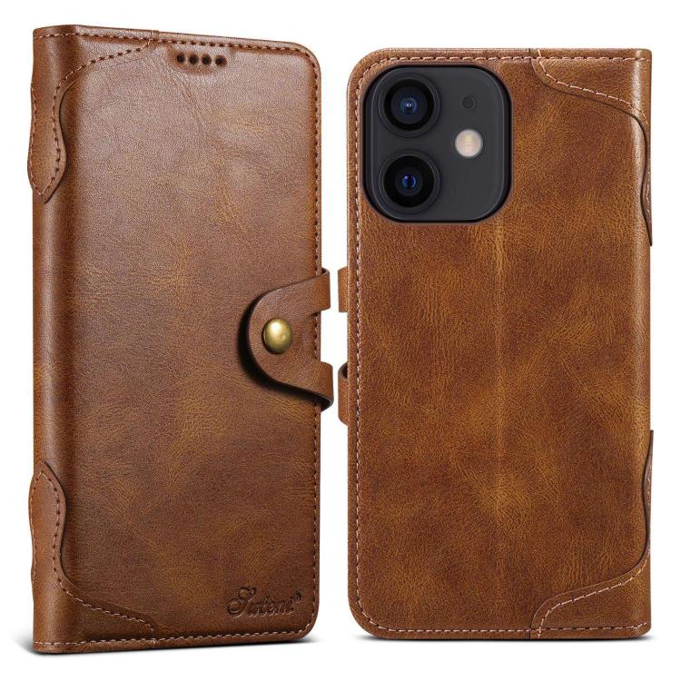 For iPhone 12 mini Suteni Q-03 Oil Wax Magnetic Clasp Leather Phone Case(Brown)
