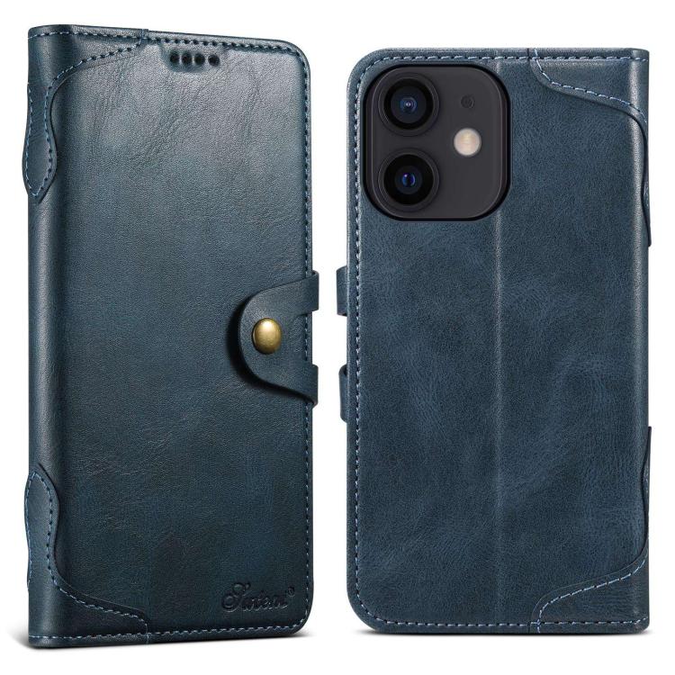 For iPhone 12 mini Suteni Q-03 Oil Wax Magnetic Clasp Leather Phone Case(Blue)