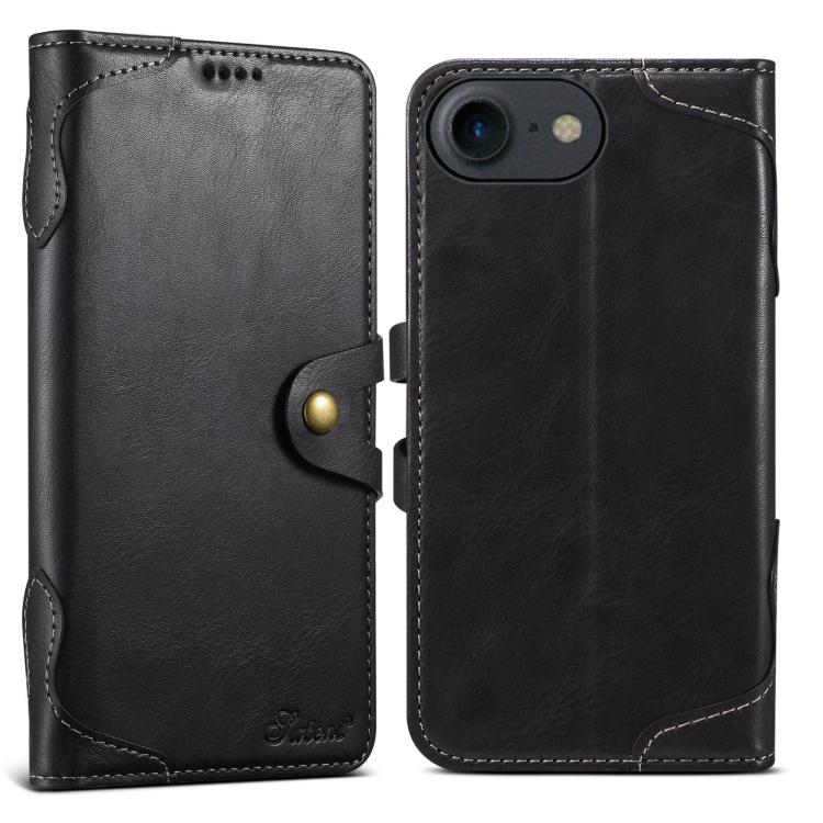 Pour iPhone 7 / 8 / SE 2022 Suteni Q-03 Étui de téléphone en cuir avec fermoir magnétique effet ciré (Noir)