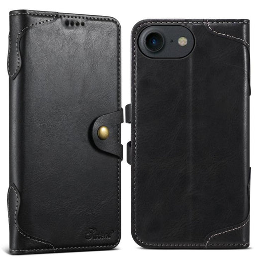 For iPhone 7 / 8 / SE 2022 Suteni Q-03 Oil Wax Magnetic Clasp Leather Phone Case(Black)