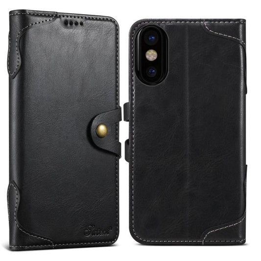 For iPhone X / XS Suteni Q-03 Oil Wax Magnetic Clasp Leather Phone Case(Black)