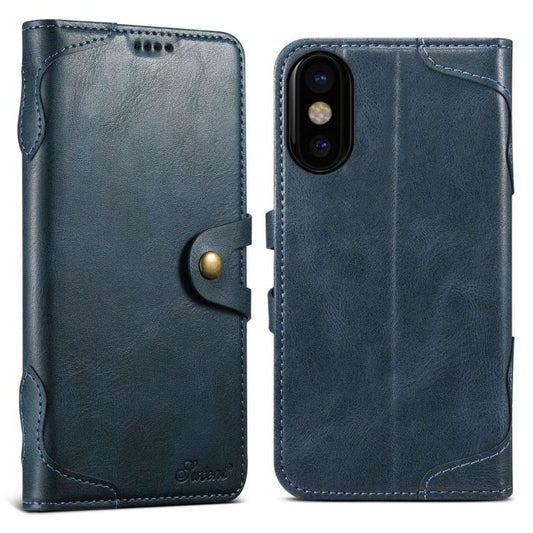 For iPhone X / XS Suteni Q-03 Oil Wax Magnetic Clasp Leather Phone Case(Blue)