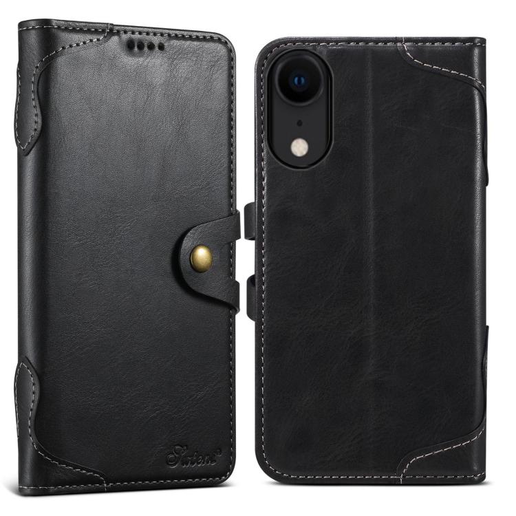For iPhone XR Suteni Q-03 Oil Wax Magnetic Clasp Leather Phone Case(Black)
