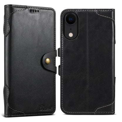 For iPhone XR Suteni Q-03 Oil Wax Magnetic Clasp Leather Phone Case(Black)